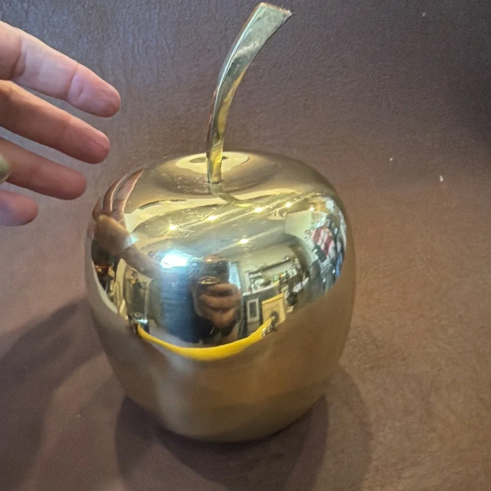 Vintage Solid Brass Apple Paperweight Desk Decor Polished Gold Tone 5.5